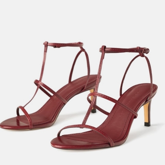 Zara Shoes - Zara women leather strappy heel sandals red size 10